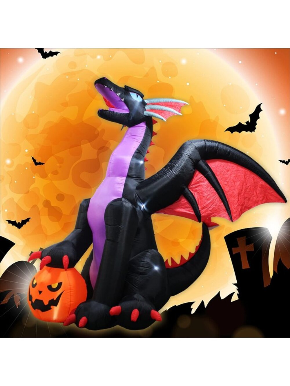 🎃8 Foot Huge Dinosaur With Pumpkin Halloween Inflatable LED Light Decoration